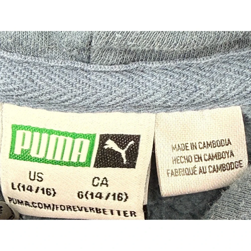 Puma Hoodie‎ Youth Large Blue Pullover Sweatshirt Logo Kids 14/16 Fits Womens XS